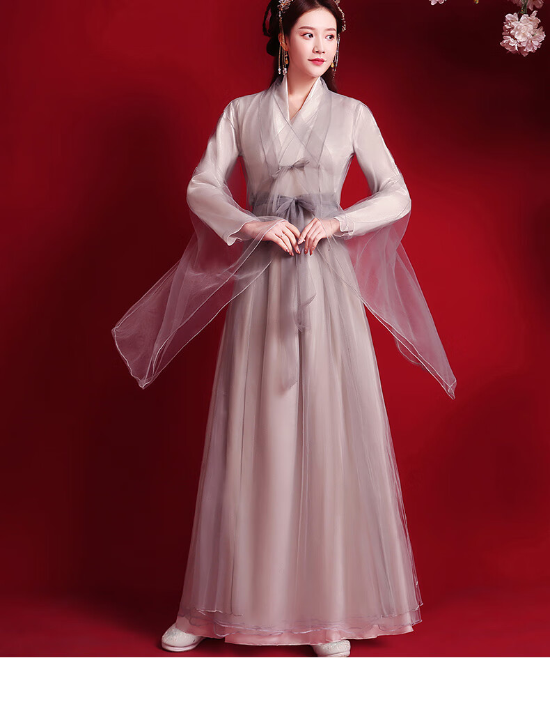 秦菲2020新款仙侠古装改良汉服仙女装古筝舞蹈演出服飘逸清新淡雅秋季