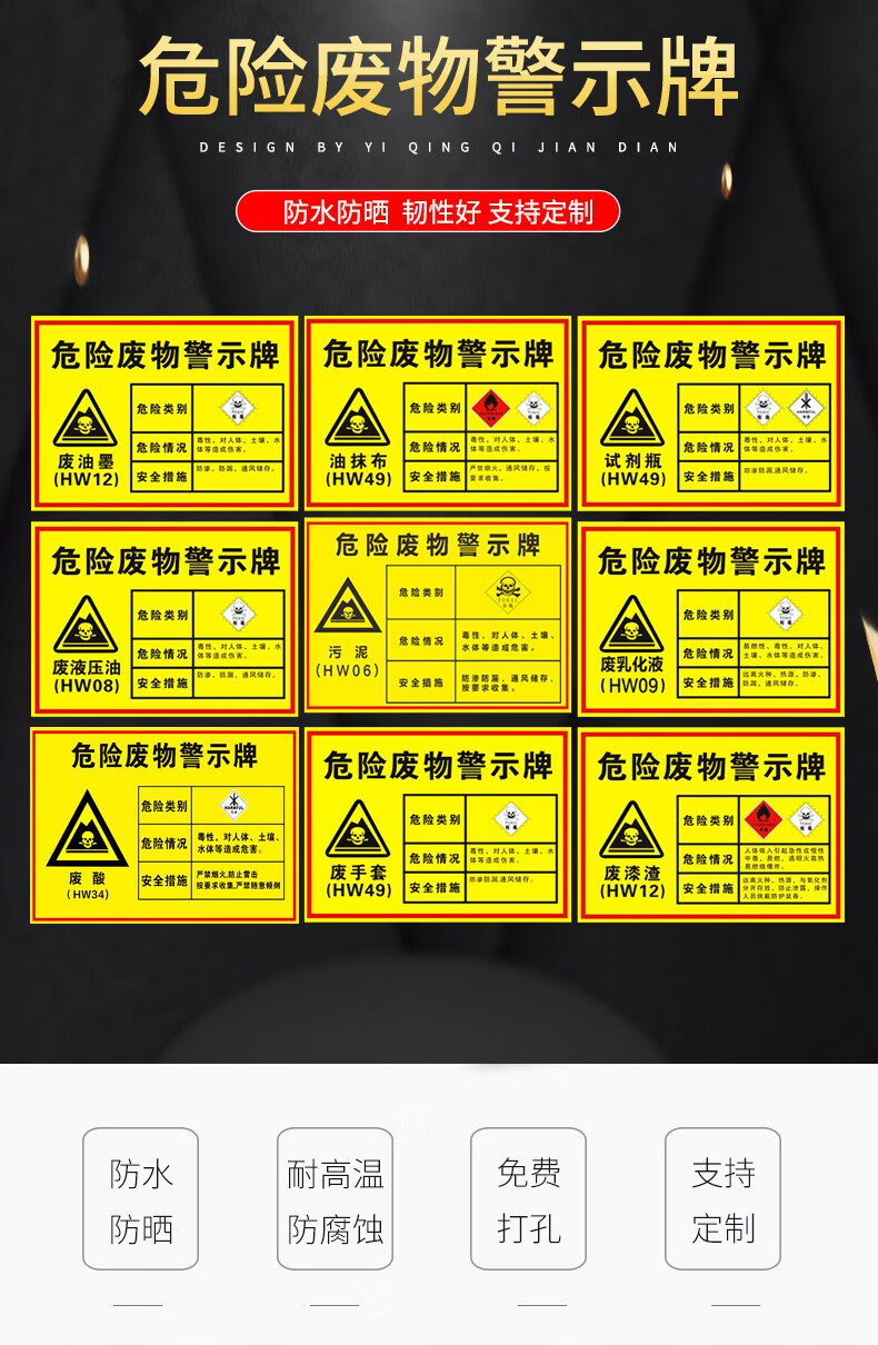 定製定製廢油墨 廢礦物油廢油渣危險廢物標識牌 貯存場所危廢警示標牌