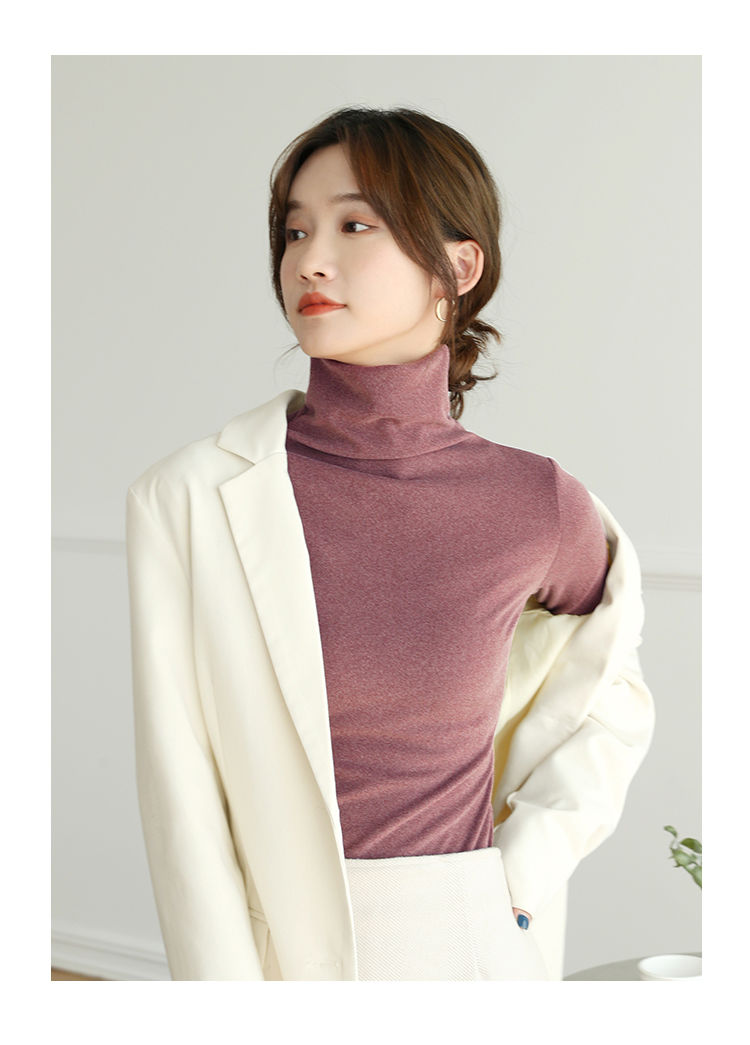 打底衫女冬新款加绒加厚高领打底衫女德绒初上衣长袖体恤梦紫色半高jc