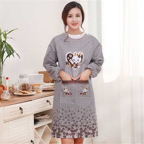 厨房防水防油长袖反穿做饭可爱带袖围裙罩衣成人 【防水自行车】蓝色