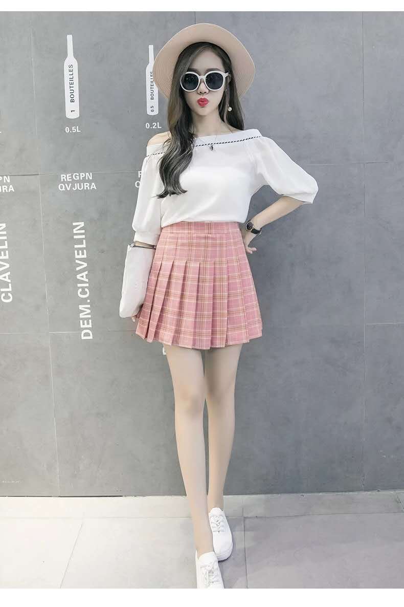 百褶裙2022夏新款韩版修身短裙女学生高腰大码半身裙女装裙子格子拉链