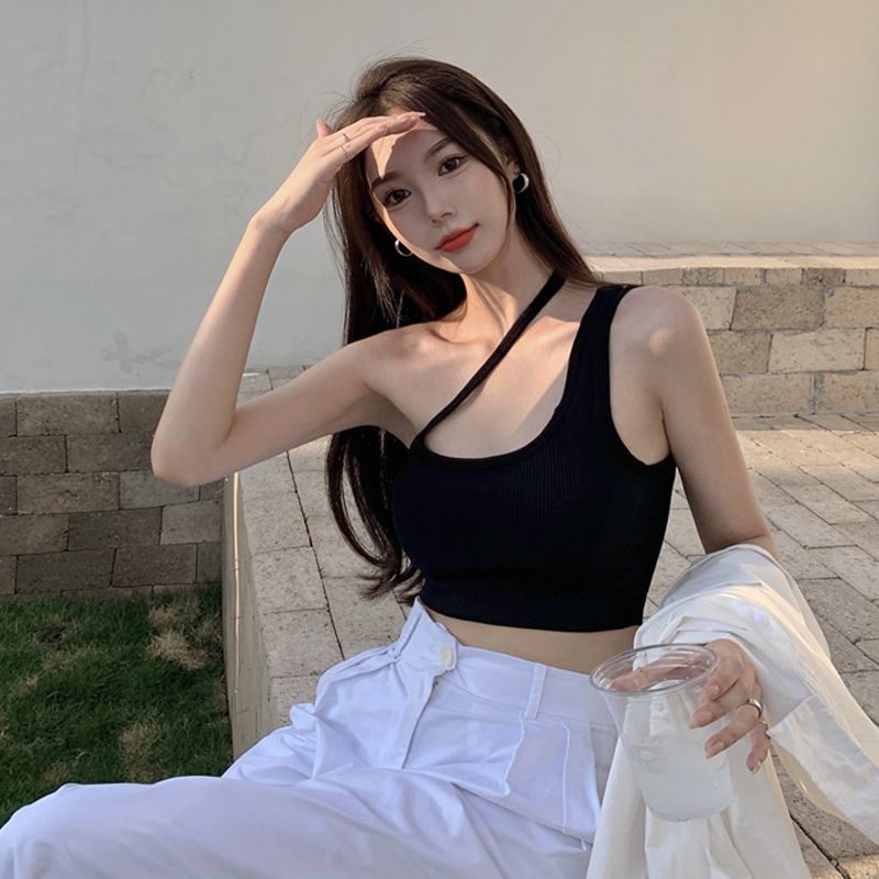 背心成人女小吊带背心内搭斜肩抹胸带胸垫裹胸上衣外穿美背