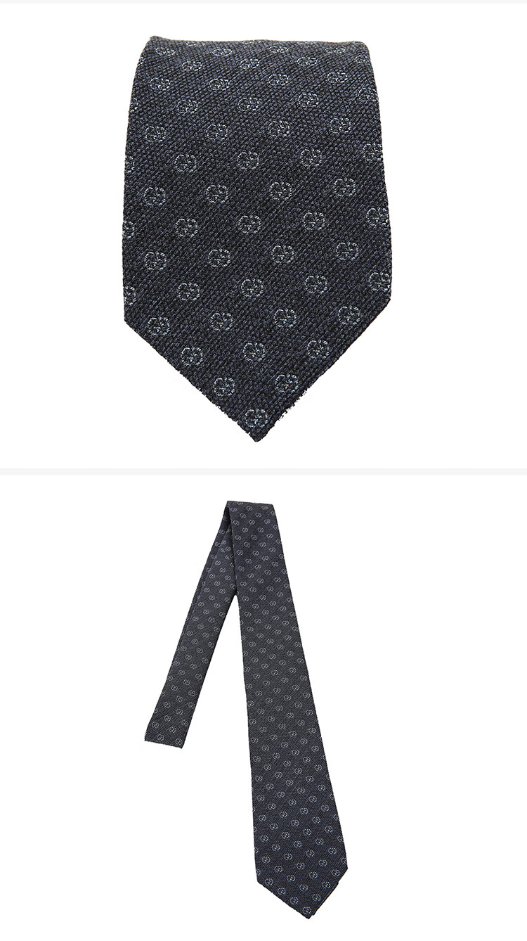 古驰(gucci)gucci男士印花双g桑蚕丝深红色领带 深灰色