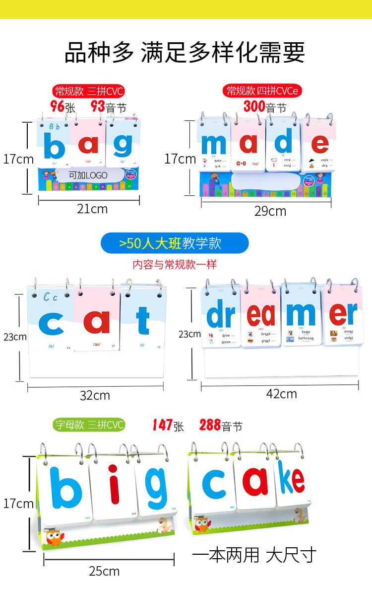 猫乐鱼英语自然拼读台历phonics卡片cvc教师教学加大号学生音标翻卡