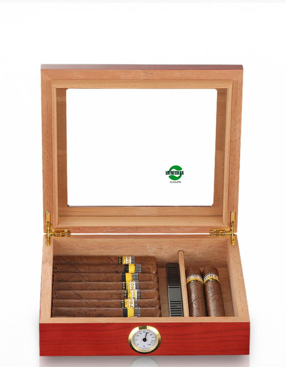 古巴雪松木雪茄保湿盒醇养雪茄烟盒子雪茄盒保湿恒湿雪茄箱柜 黑色