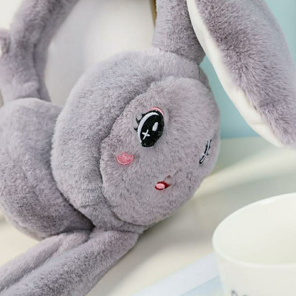 卡若登新品兔耳朵耳套会动抖音网红可爱卡通兔子耳潮套冬季保暖厚毛绒