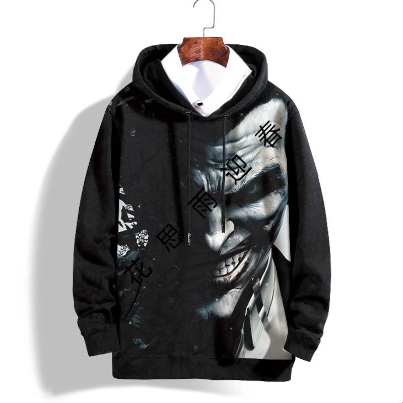 希斯莱杰小丑扑克牌欧美风扑克小丑希斯莱杰印花卫衣男连帽大码宽松带