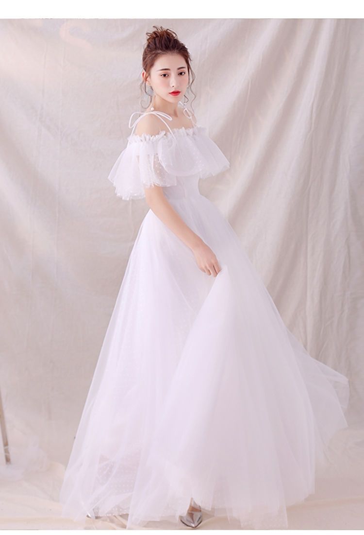 轻婚纱新款新娘一字肩森系简约法式白色公主旅游户外旅秋千坠白色长xs