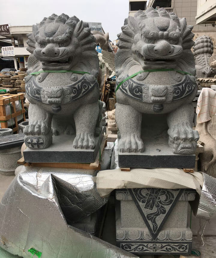 石雕大型石狮子 花岗岩石雕狮子一对公司门口摆件大型惠安石雕祠堂