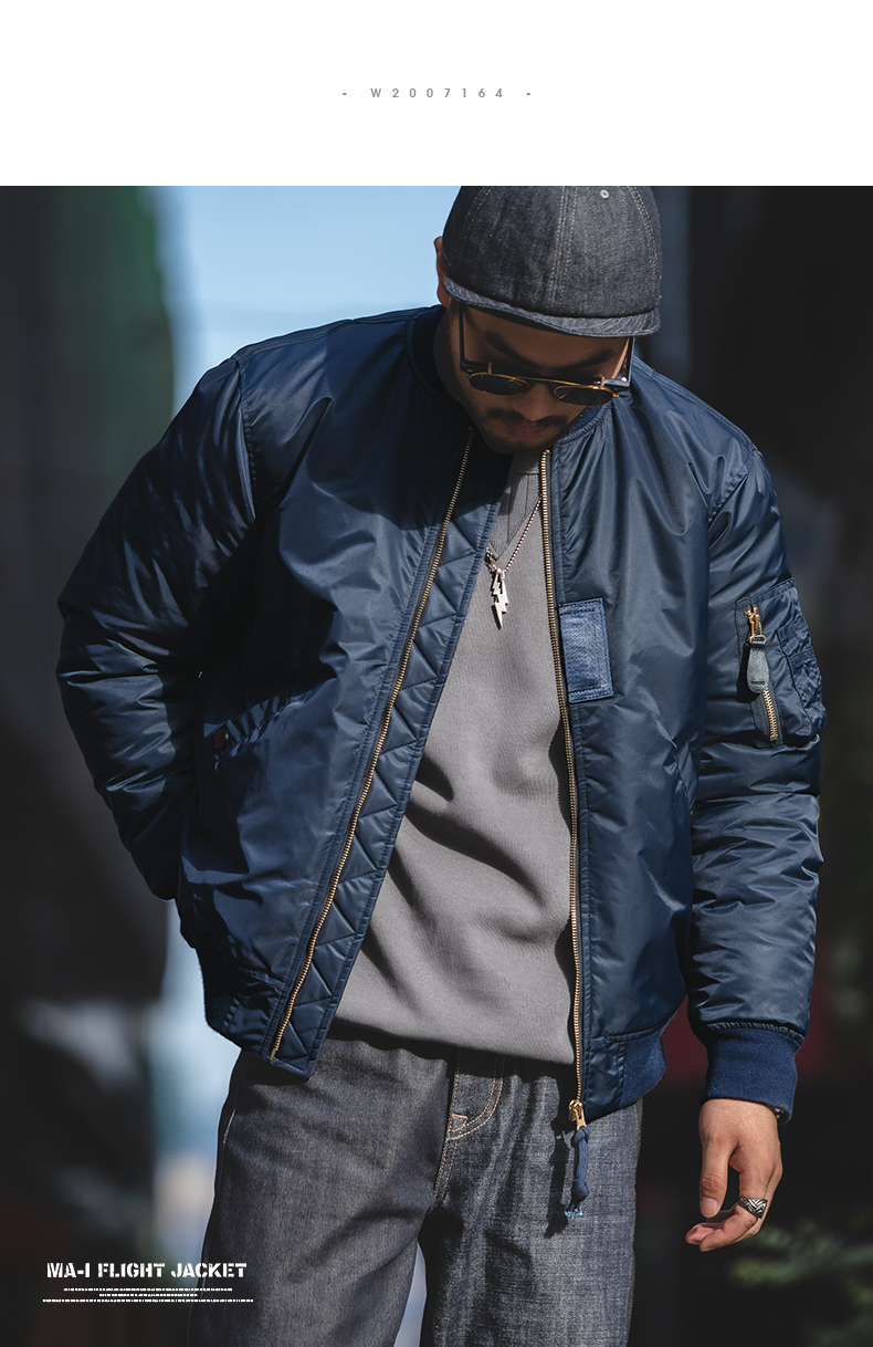 马登工装美式ma1飞行员夹克军绿色短款厚外套棒球棉服男潮衣袄宝蓝l