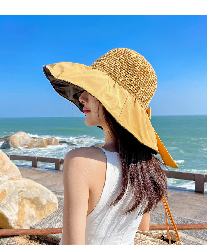 江逸夏季新款帽子女日本黑胶防晒遮阳帽户外旅行大沿渔夫帽折叠太阳帽