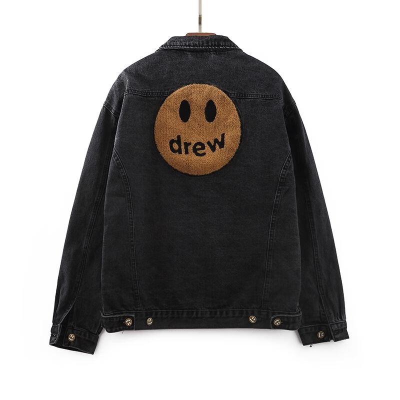 2022drew笑脸印花高街水洗做旧男女同款运动休闲牛仔外套夹克蓝色2550