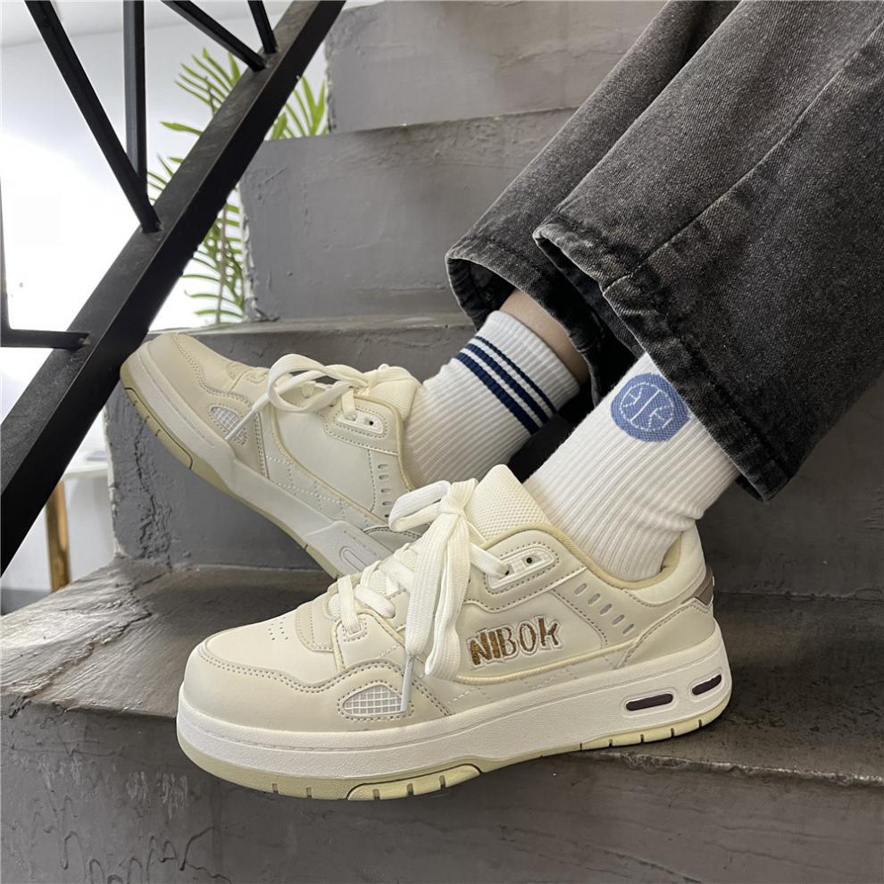 ins网红板鞋男街拍潮流休闲百搭鞋子学生党厚底情侣运动鞋女米色36