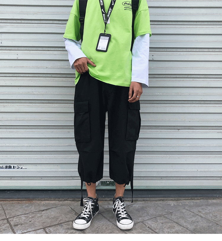 cklde工装裤男潮牌ins火七分裤子宽松坠感阔腿休闲裤百搭直筒八分裤