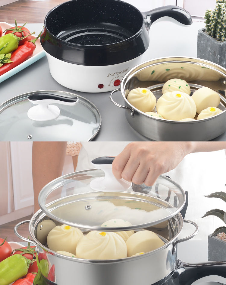 电奶锅加热一体能炒菜能煮饭带蒸笼一体电锅办公室煮饭神器煮方便面的