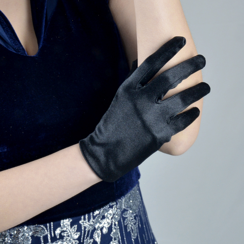 陈宣善丝绸手套珠宝白手套丝绸缎面长防晒拍照弹力礼仪首饰黑色礼服