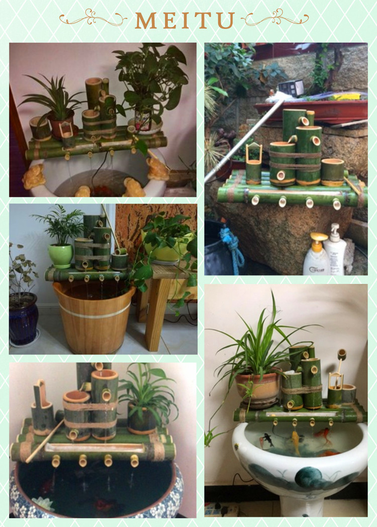 竹子竹筒流水摆件石槽创意竹排流水过滤器摆件鱼缸手工自制水循环小型