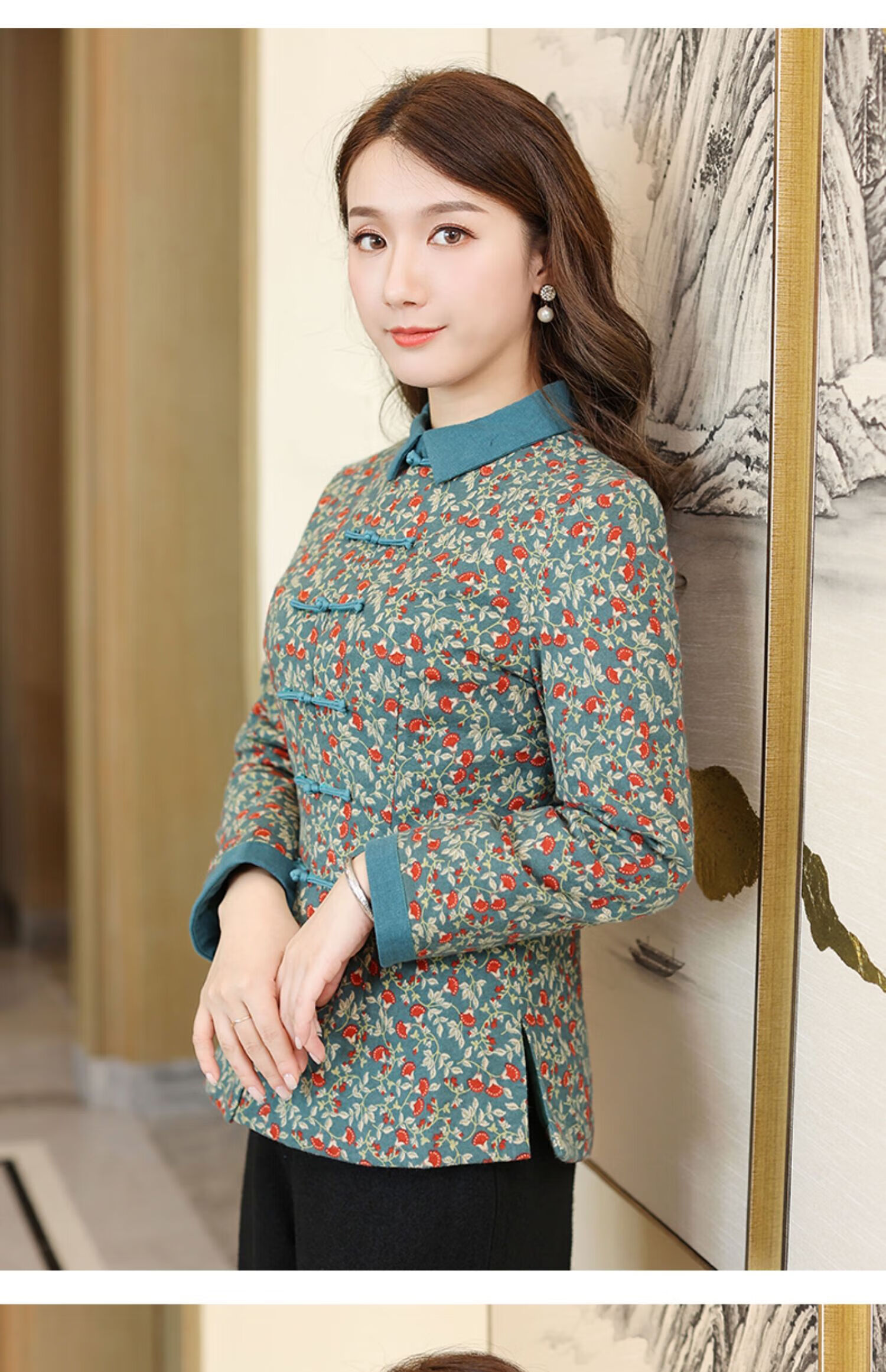 女士唐装小棉袄冬款中国风棉袄改良旗袍偏襟盘扣上衣棉衣轻中式女装 j