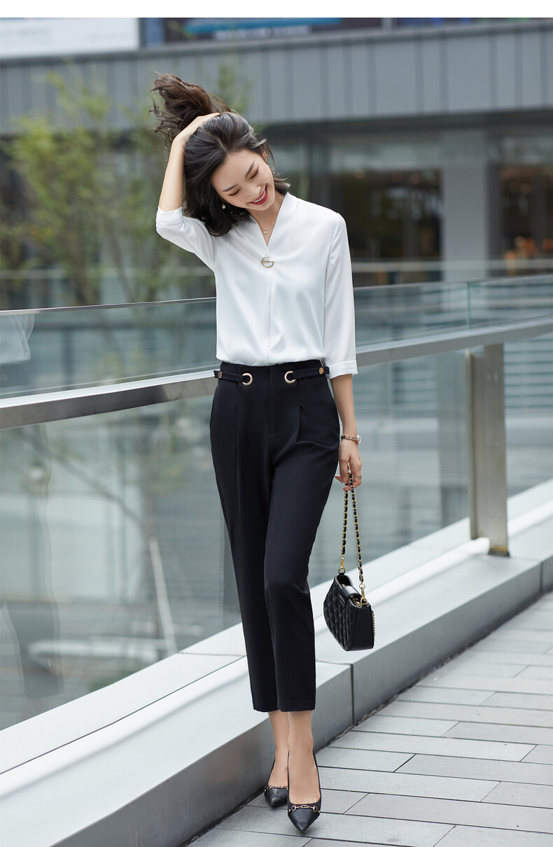 秦菲黑色西裤女九分裤2022春秋新款修身显瘦设计感工裤直筒铅笔裤小脚