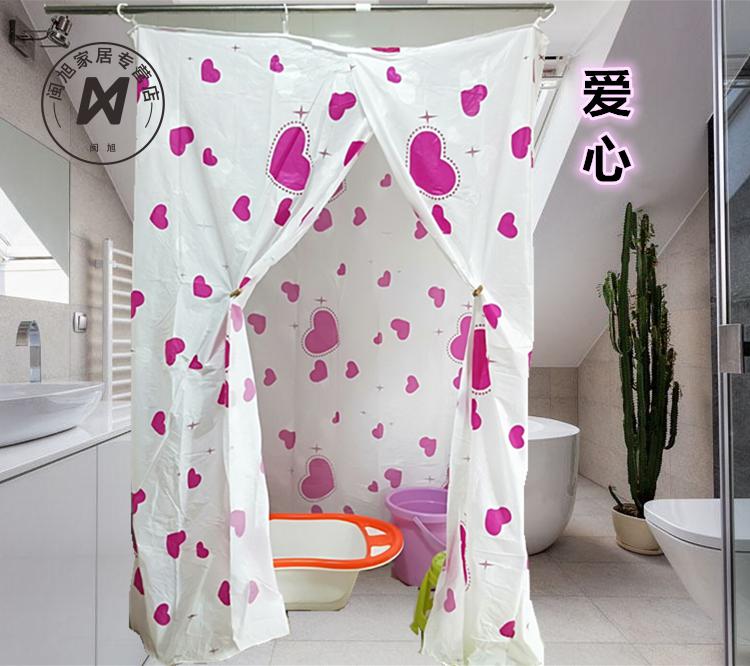 家用宿舍塑料peva保暖保温浴帐加大冬天洗澡浴罩长方形不透明 红梅花