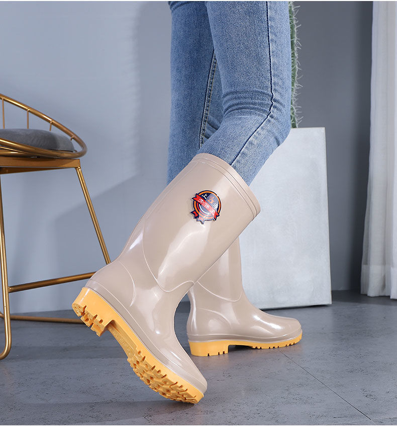 pearldiary现货速发高筒雨鞋女防滑加厚水靴长筒加绒冬时尚保暖胶鞋水