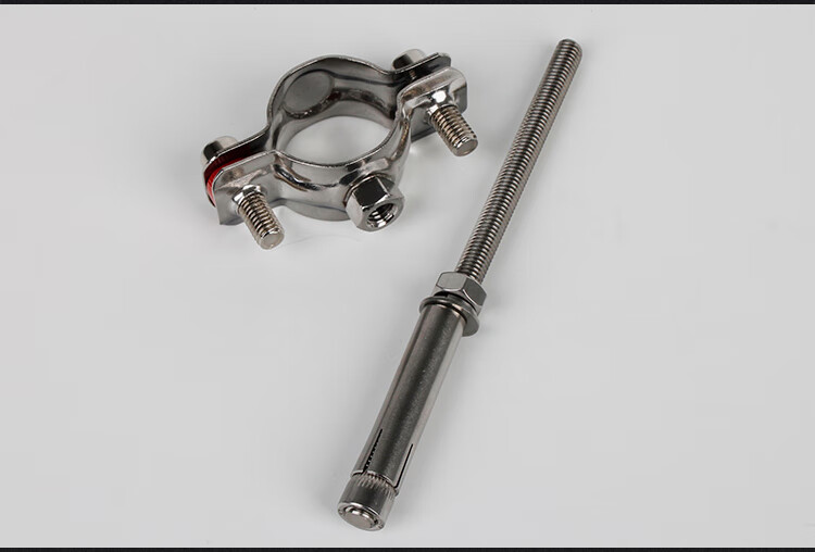 304不锈钢固定卡扣管支架螺丝杆总长150mm膨胀丝杆管道抱箍管夹水管