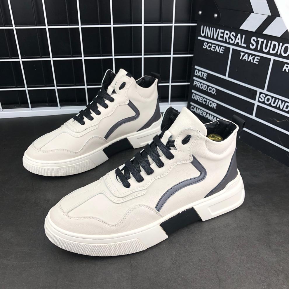 2020秋季厚底新款高帮休闲鞋男韩版百搭板鞋抖音同款增高潮流男鞋 白