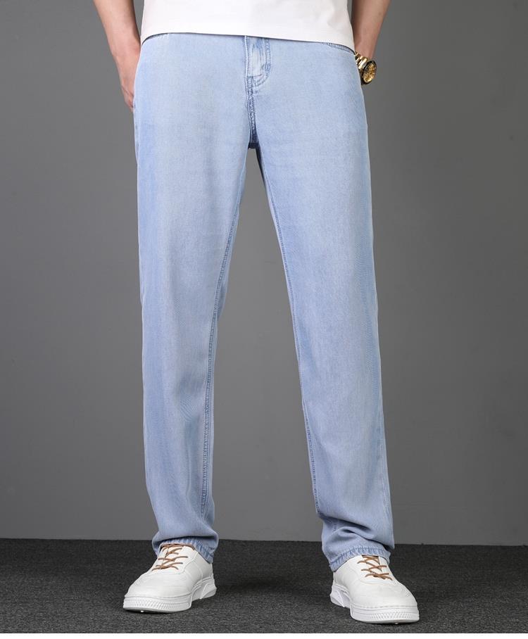 超薄牛仔裤男薄款夏季夏季天丝斜纹舒适透气冰凉男士牛仔裤浅色水洗