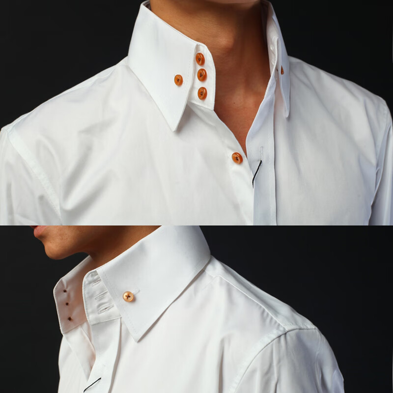 大领男士衬衫法式高领袖扣衬衫白男长袖三扣修身四季男款袖口婚宴礼服