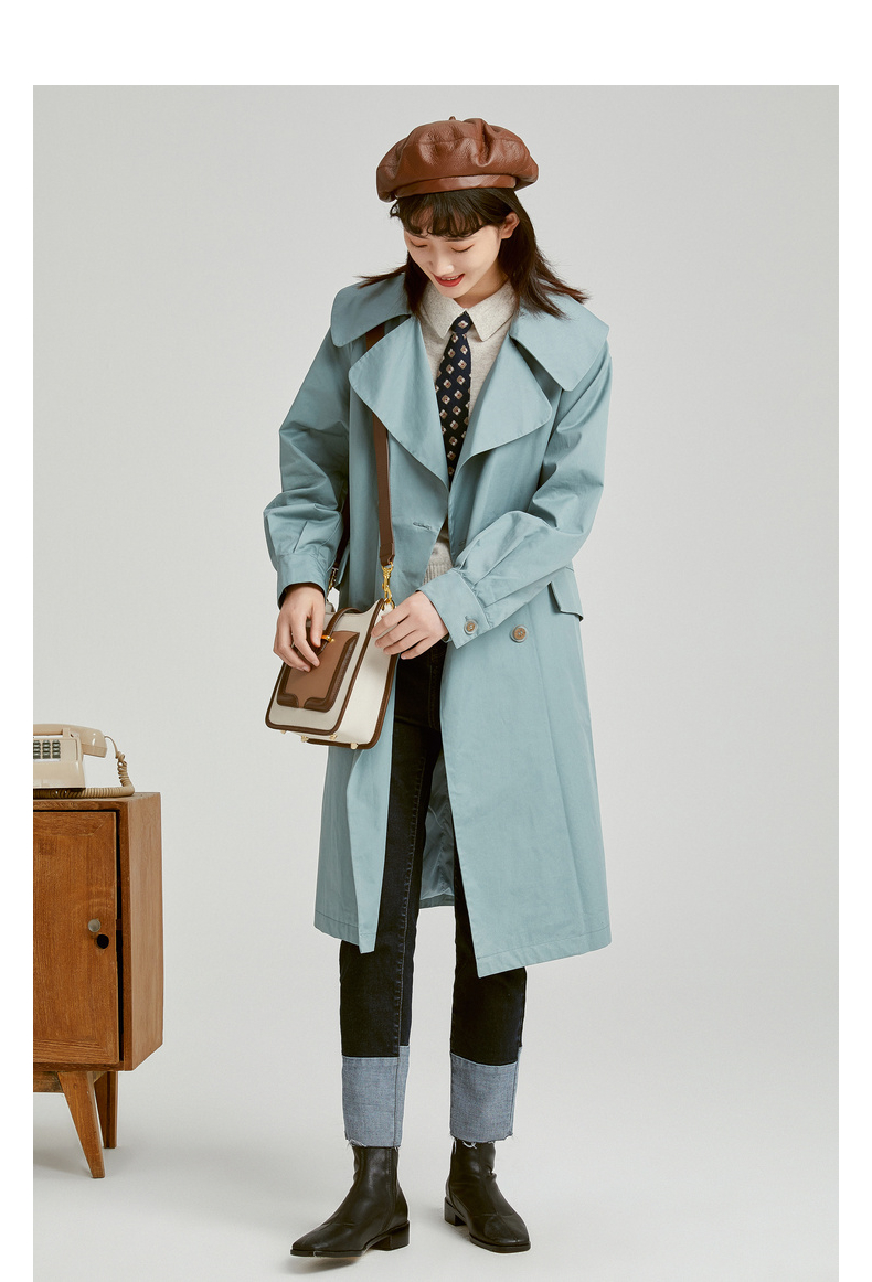 重返复古时光 紫涵2020年秋季新款风衣中长款女气质休闲防风大衣 松雾