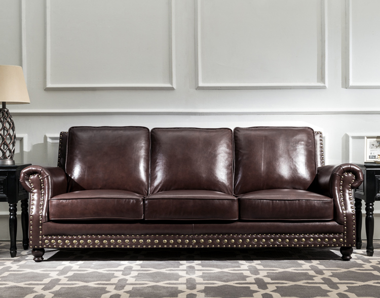 芝华士品质美式真皮沙发头层牛皮油蜡皮小户型客厅复古棕色三人位组合