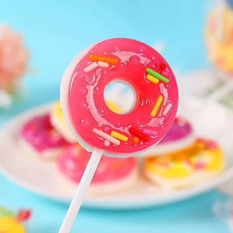 甜甜圈棒棒糖10-30支桶装创意可爱网红零食水果口味儿童糖果批发 动漫