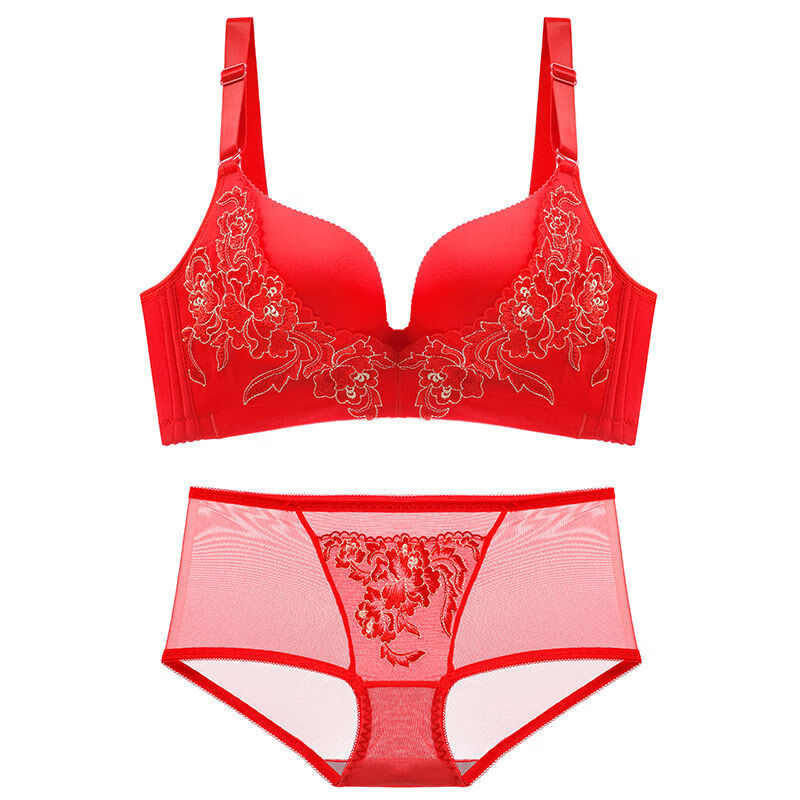 文胸套装女内衣花好月圆按摩型无钢圈罩牡丹粉色套装3680b