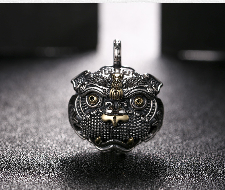 乐凤祥 s925银民族风复古神兽饕餮吊坠男佛系青年流行银饰铃铛挂坠