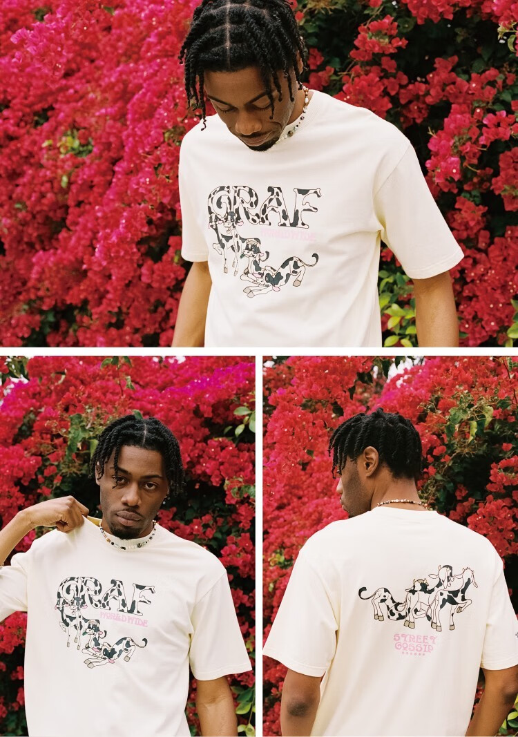 graf潮牌streetgossip四只小奶牛牛年限定潮流宽松美式短袖 黑色小