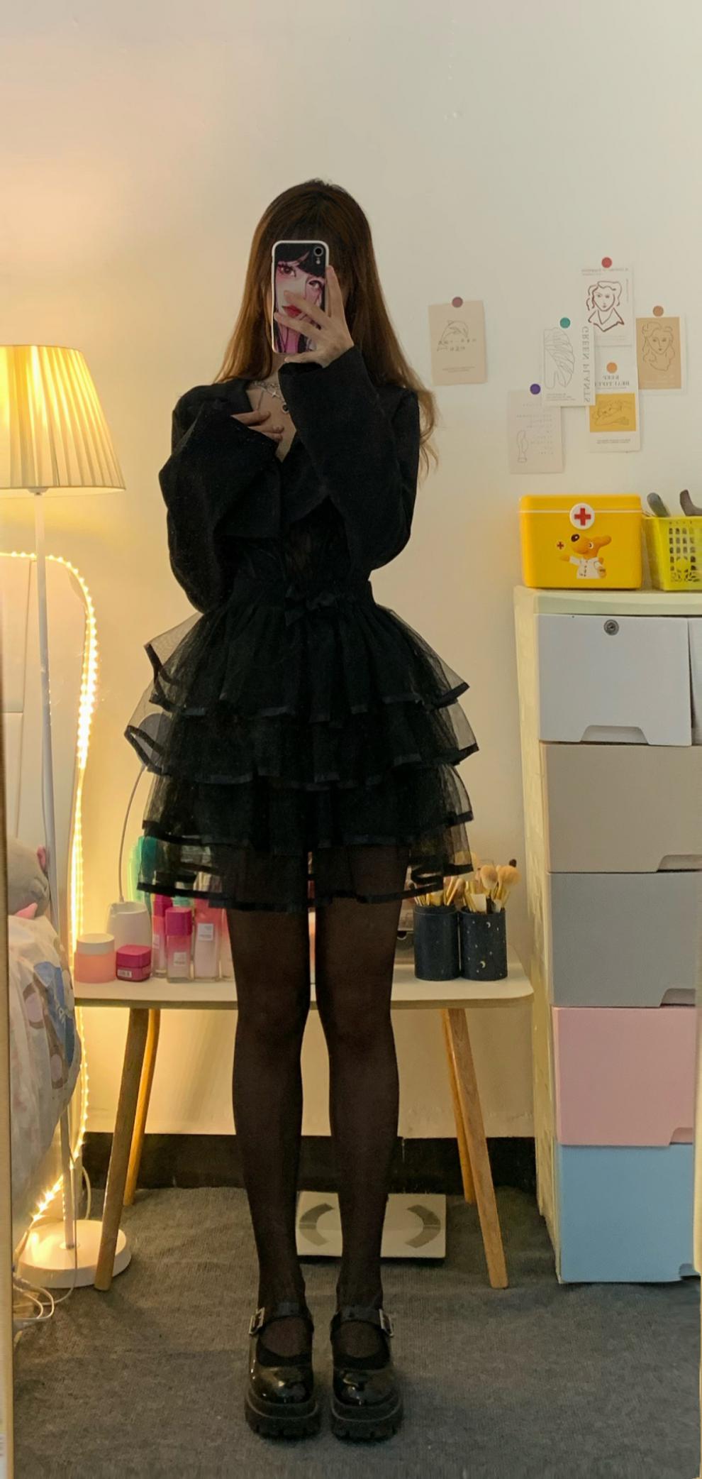 nrhyzjk性感萝莉御姐制服蕾丝塑身鱼骨吊带上衣网纱蛋糕蓬蓬半身裙