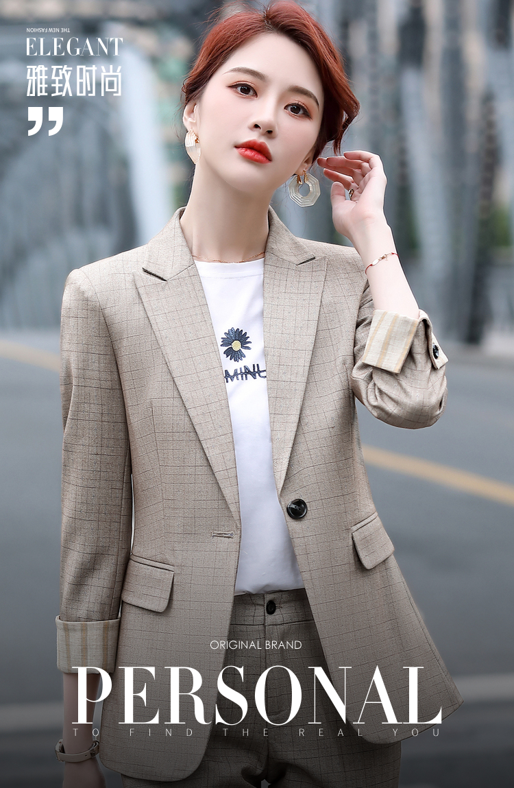 劳拉格慕格子西服套装女2021秋季新款商务ol职业装时尚休闲气质西装