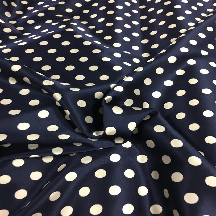 oloey经典水玉波点印花真丝弹力素锻布料夏季连衣裙衬衫旗袍桑蚕丝