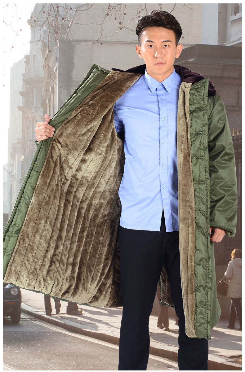 独步者 军大衣男冬季加厚棉大衣保安长款加绒劳保棉