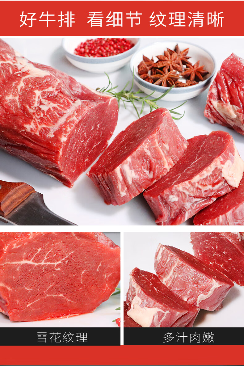 整条菲力牛排2kg牛柳牛里脊新鲜整块原切套餐未厚切儿童牛扒定制