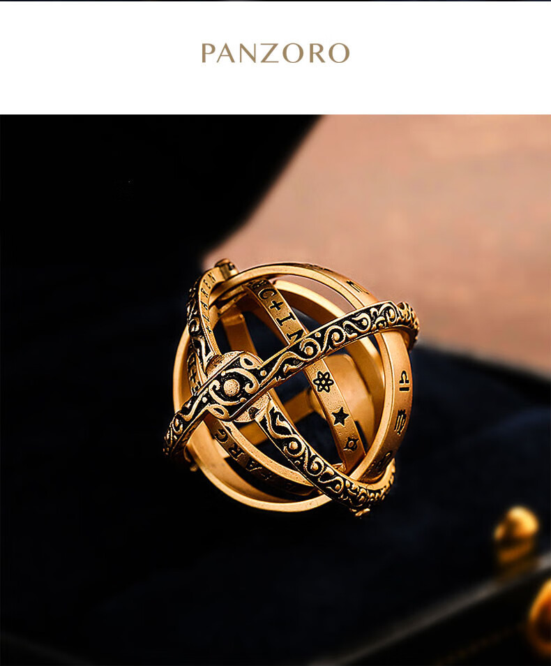 浑天仪戒指天文球情侣指环个性复古可旋转吊坠可以变成行星的魔戒银色