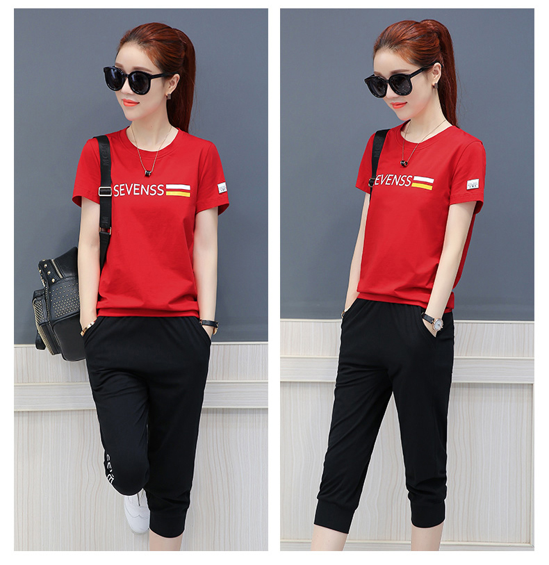 轻奢品牌女装休闲套装女夏季时尚潮流大码女装2020薄款圆领半袖上衣