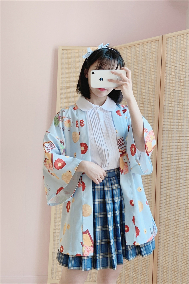 日系软萌妹开衫和服浴衣和风羽织可爱少女晒上衣短外套女酒红羽织均码