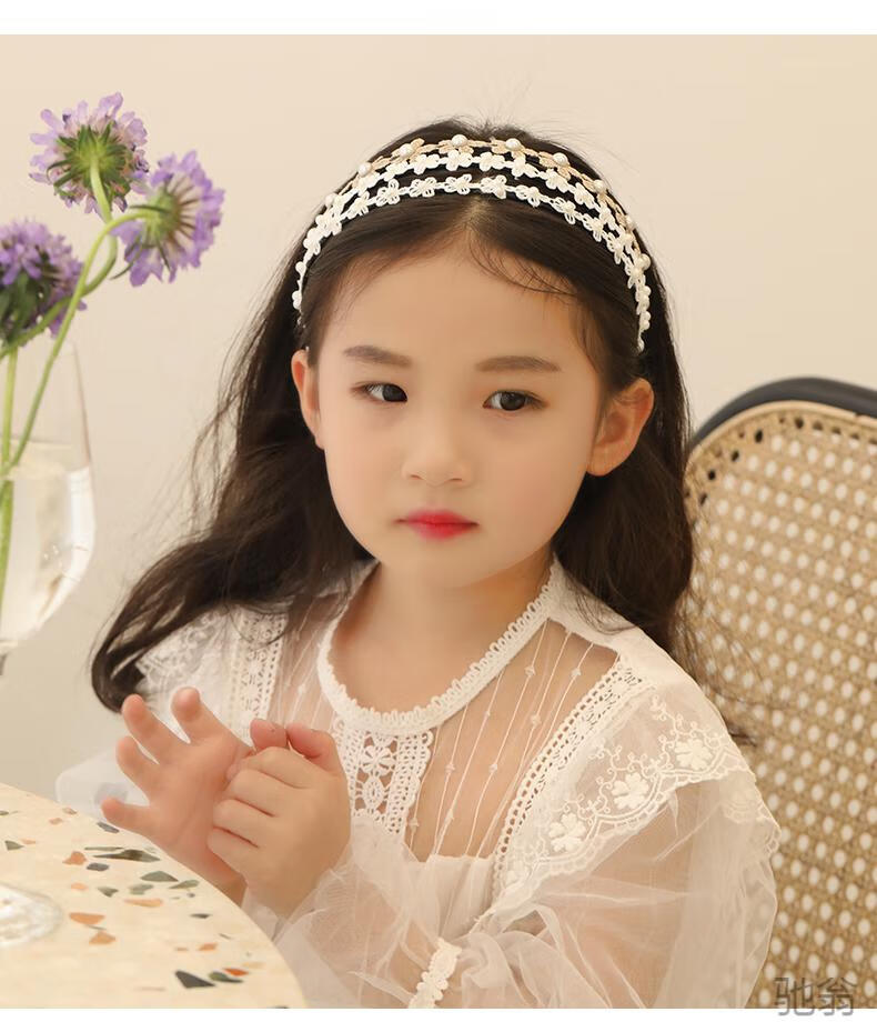 驰翁韩国儿童珍珠花朵发箍女童可爱头箍发饰小女孩超仙发卡压发带头饰