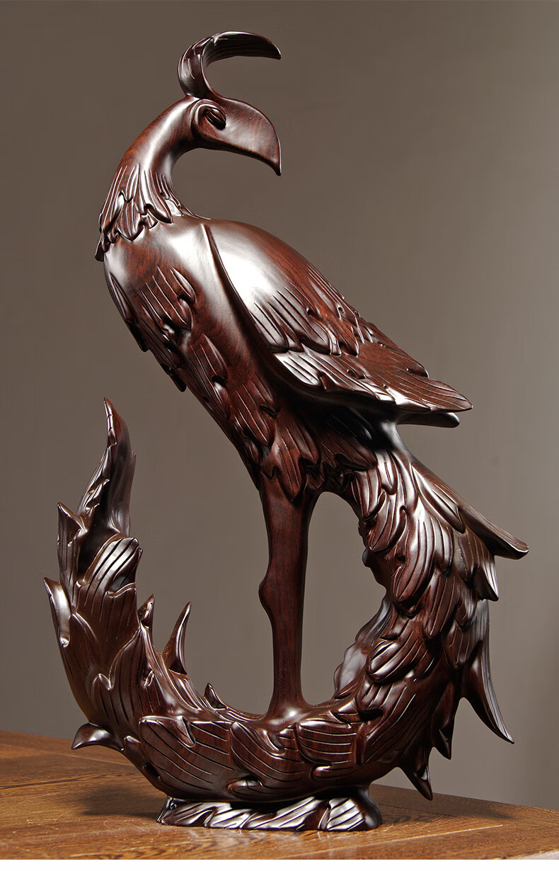 凤凰木雕木雕凤凰摆件实木质家居客厅装饰红木工艺品新婚乔迁新居礼