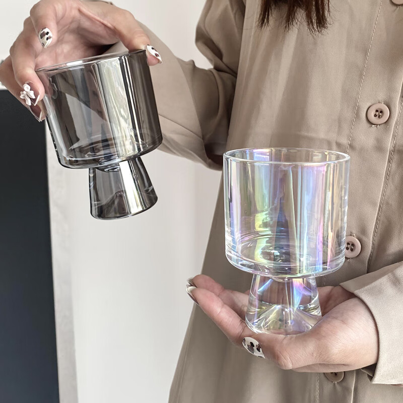 高脚杯子感 设计师款小众高脚玻璃杯 感甜品杯ins风咖啡杯酒杯喝水
