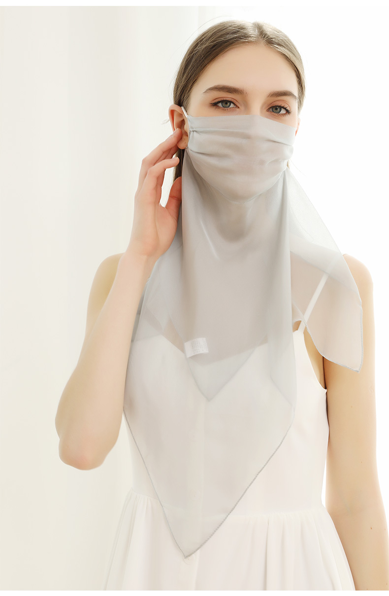 杭丝路真丝口罩女纯色防晒面纱女面罩冰丝巾遮全脸护颈一体薄款夏天