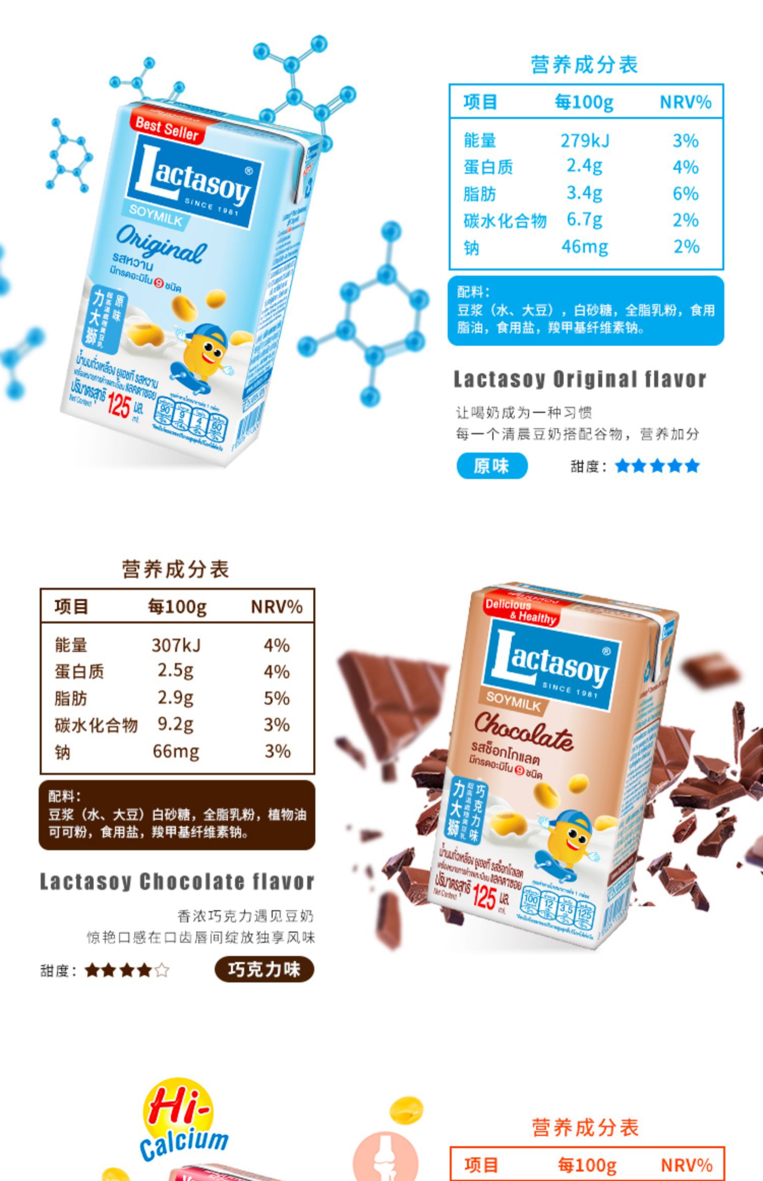 lactasoy力大狮泰国进口儿童早餐豆奶125ml豆浆原味饮料饮品 krist-si