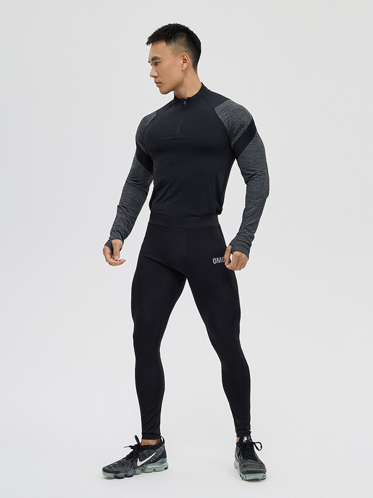 训练服冬季速干长袖t恤体能高弹力紧身衣运动健身衣服男士上衣黑色s