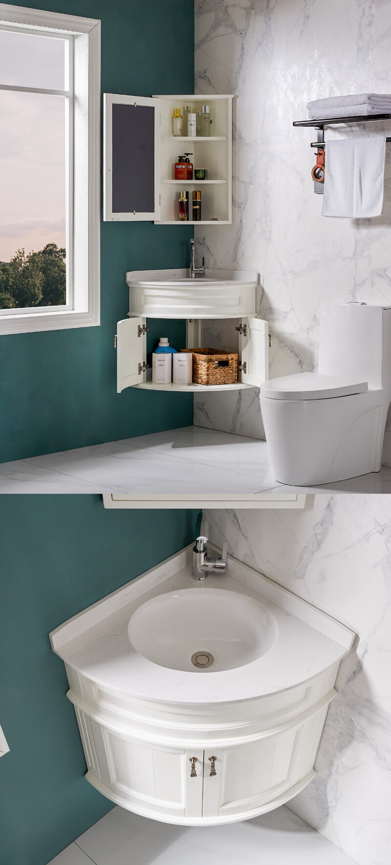 小户型挂墙式浴室柜三角形洗手盆北欧转角洗脸盆组合墙角落洗漱台